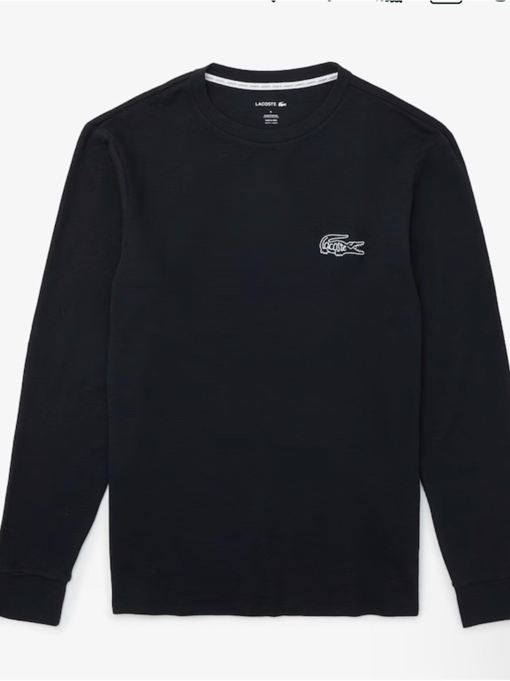 Lacoste Navy Long-Sleeve Crew Neck Shirt with White Logo